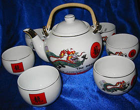 Сервіз порцеляна 1 чайник + 6 чашок "Дракон" (200/800 мл, чашка/чайник)