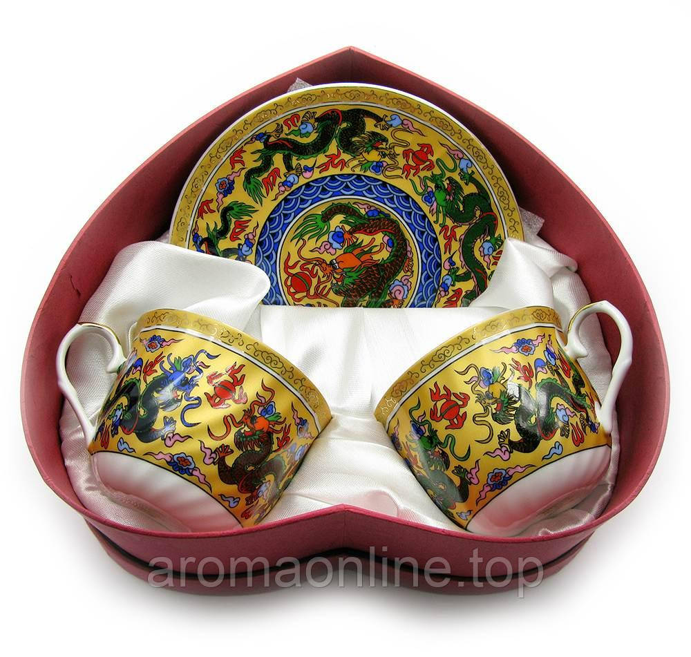 Сервіз фарфор 2 чашки +2 блюдця "Дракони" (160мл), фото 1