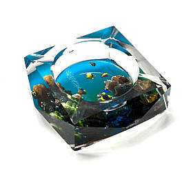 Пепельниця скляна багатогранна "Море" (9,5х9,5х4 см)