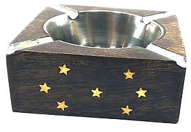 Пепельниця дерев'яна квадратна "Зірки" (10х10х4 см)