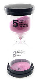 Годинник пісочний 5 хв рожевий пісок (11х4,5х4,5 см)