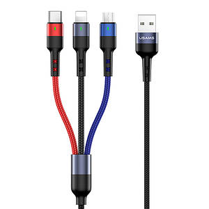 Дата кабель Usams US-SJ410 U26 3in1 USB to Combo 2A ,0.35m,