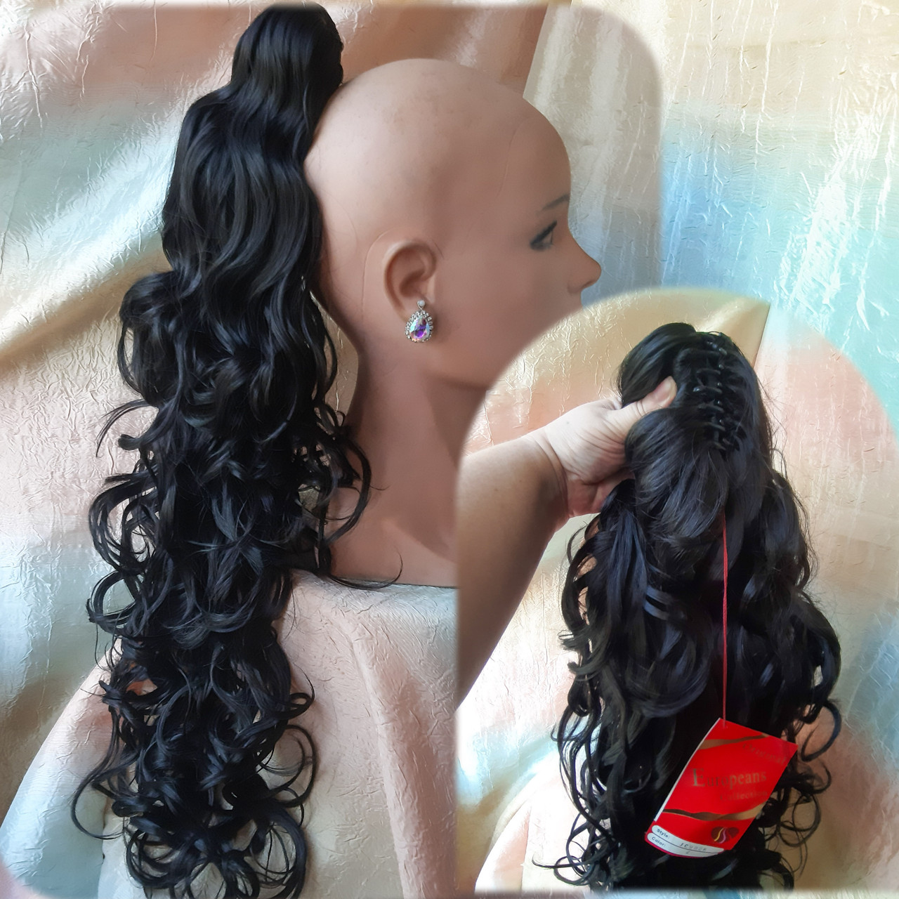 Хвіст шиньон довгий кудрявий на крабі темний бургунд JC902B-2Т, фото 1