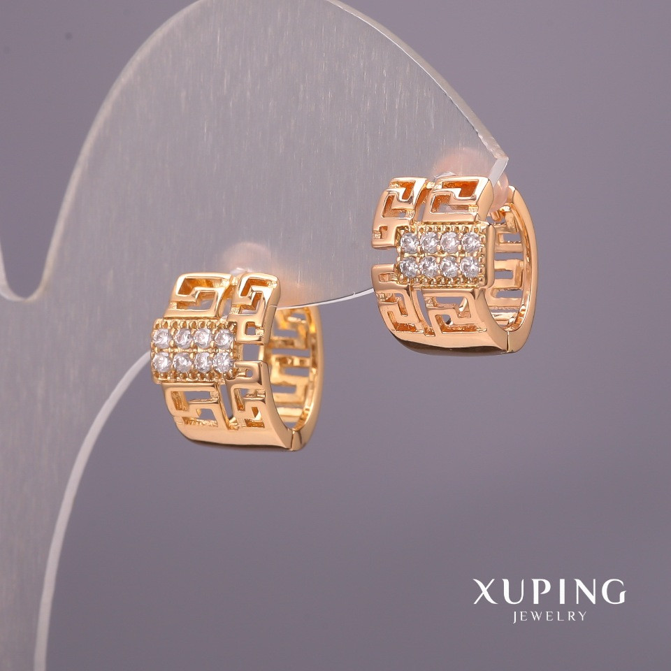 Сережки Xuping з білими каменями 9х14мм Позолота 18К