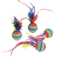 Іграшка для кішок, яскравий м'яч із пір'ям, Flamingo (Фламінго) Rainbow Balls, гума, 3 см