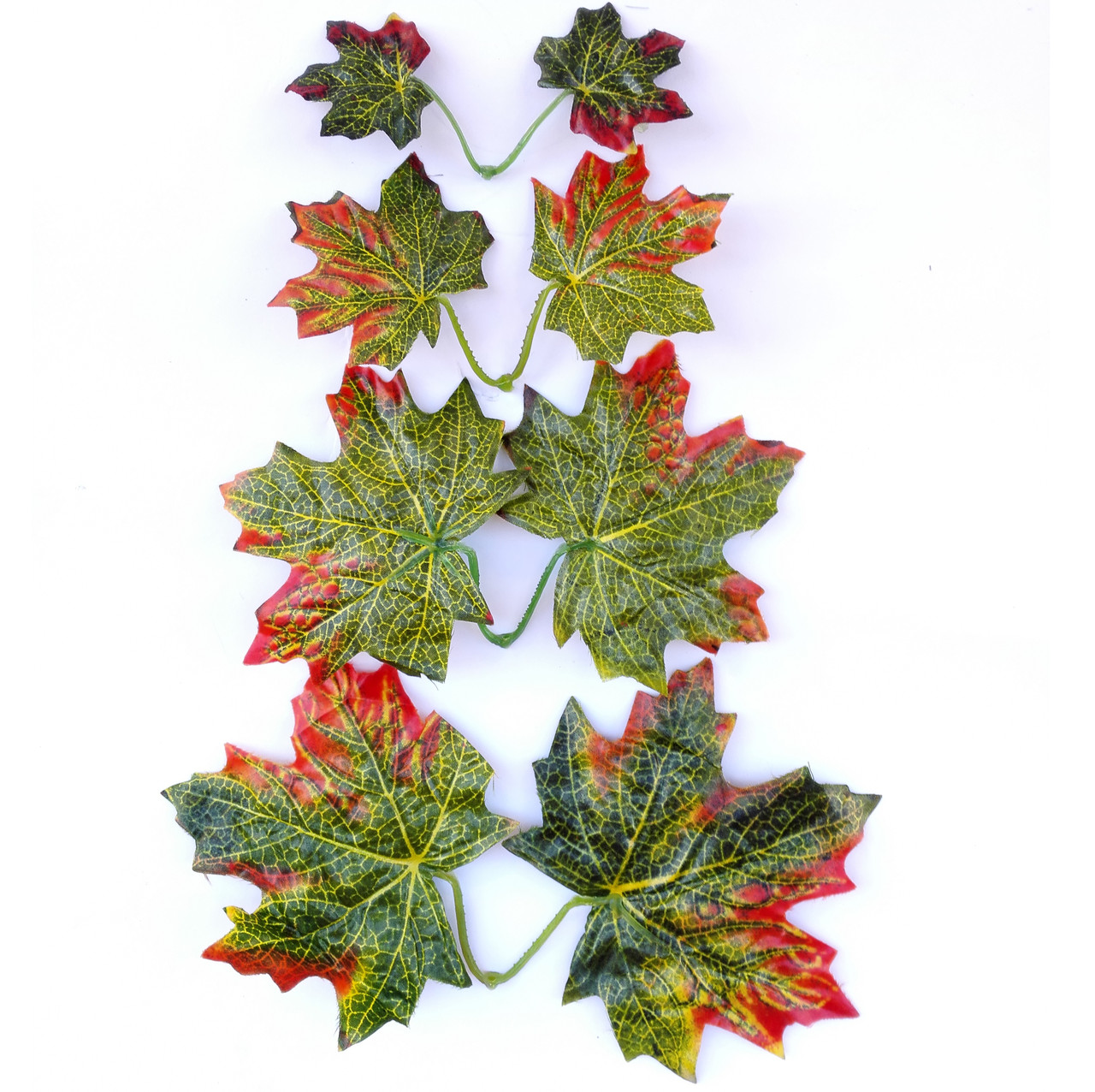 Штучні листя клена зелено-червоні подвійні 25 шт в уп, фото 1