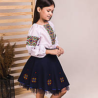 Вышитый костюмчик для девочки Оксанка синий 98