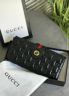 Женский кожаный кошелек Gucci Гуччи черный из натуральной кожи в коробке 8