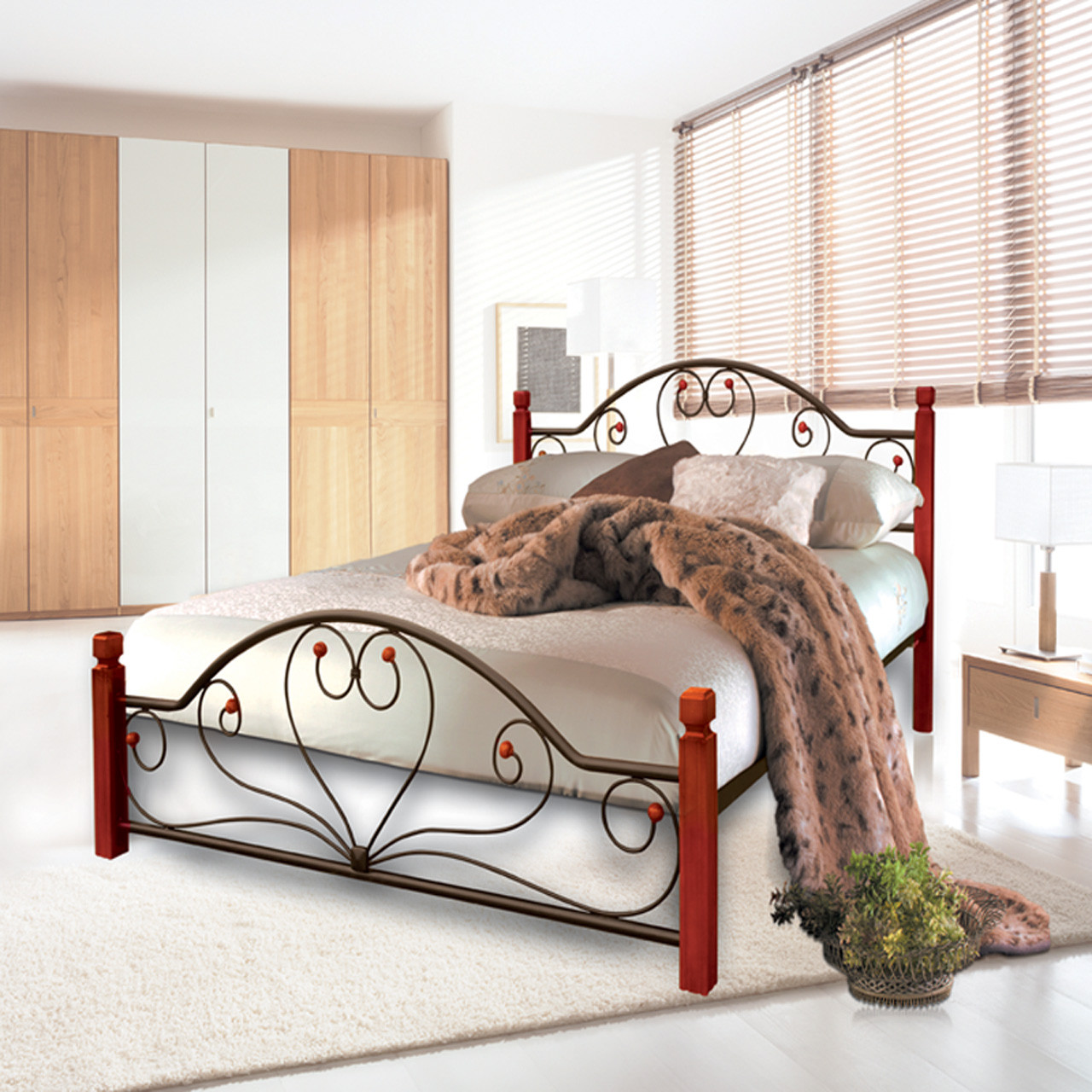 Ліжко металеве двоспальне Джоконда на дерев'яних ніжках, фото 1
