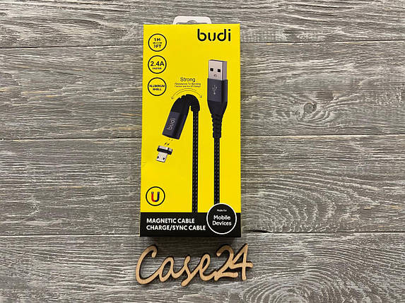 Магнітний кабель Budi на Micro-usb (2.4 A) 1m, фото 1