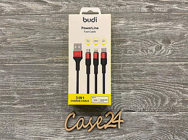 Універсальний кабель Budi на Micro-usb, Lightning, Type-C (1,2m)