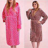 Жіночі махрові халати з капюшоном "Горошок"