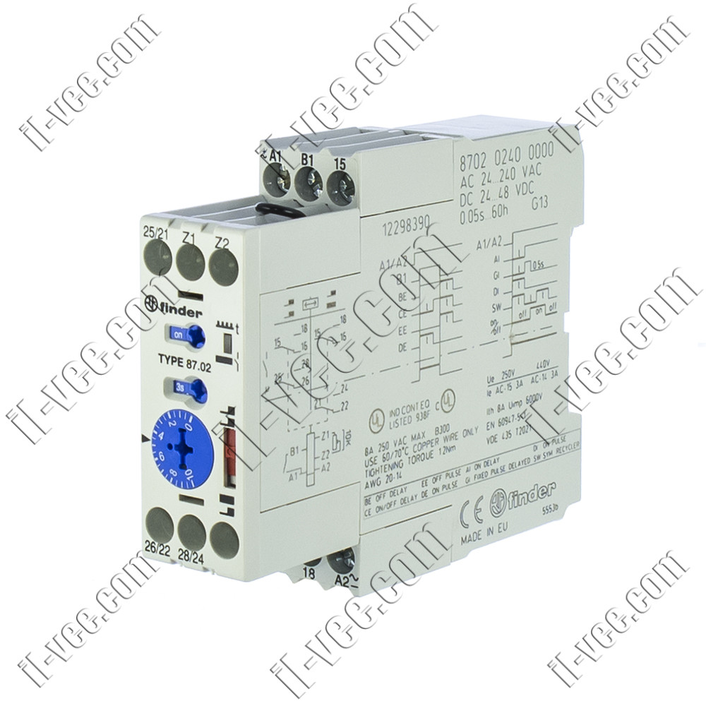 Реле часу багатофункціональне Finder 87.02.0.240.0000, 24.240V AC/DC, 2хSPDT 8A/250VAC
