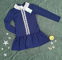 Красивое школьное платье с воланом и кружевом 122-140 Лилия