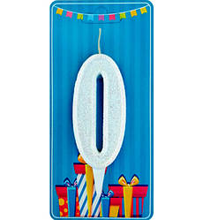 Свічки - цифри торт "0", висота - 7.5 см, Польща, колір - білий з блискітками