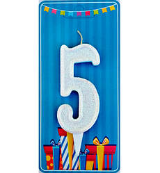 Свічки - цифри торт "5", висота - 7.5 см, Польща, колір - білий з блискітками