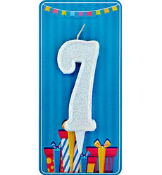 Свічки - цифри торт "7", висота - 7.5 см, Польща, колір - білий з блискітками