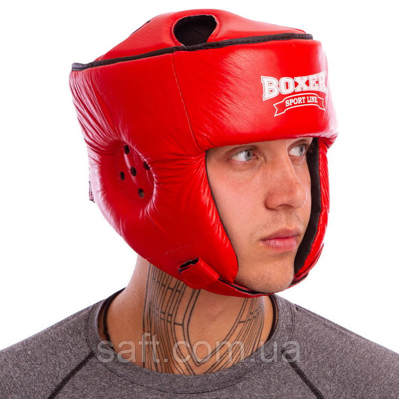 Шлем боксерский открытый с усиленной защитой макушки кожаный BOXER (р-р M-XL, цвета в ассортименте) - фото 2 - id-p1233108851
