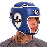 Шлем боксерский открытый с усиленной защитой макушки кожаный VELO VL-8195 (р-р M-XL, синий)