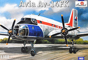 Збірна модель чеського пасажирського літака AVIA AV-14FK. 1/144. AMODEL 1463