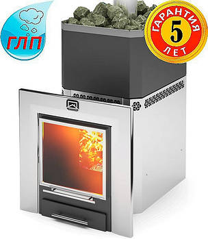 Дровяна піч для лазні та сауни Теплодар Русь-Панорама 27 ЛНЗП профі з ГЛП