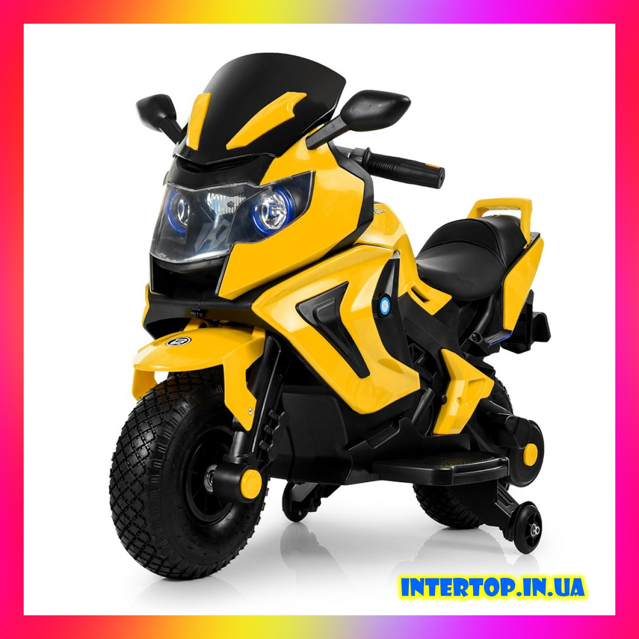 Дитячий електромотоцикл BMW на акумуляторі з гумовими надувними колесами M 3681 жовтий для дітей 3-8 років