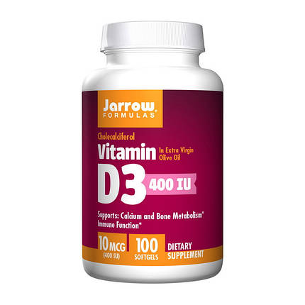 Вітамін D3 Jarrow Formulas Vitamin D3 10 мкг 100 гел капс, фото 2