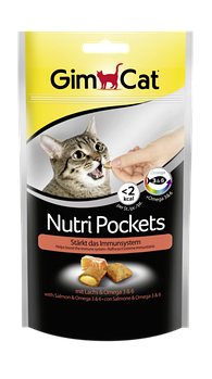 Ласощі для котів з лососем і Омега 3+6 Gimcat Nutri Pockets 60 г