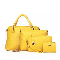 Набор женских сумок 4 в 1 из экокожи желтый