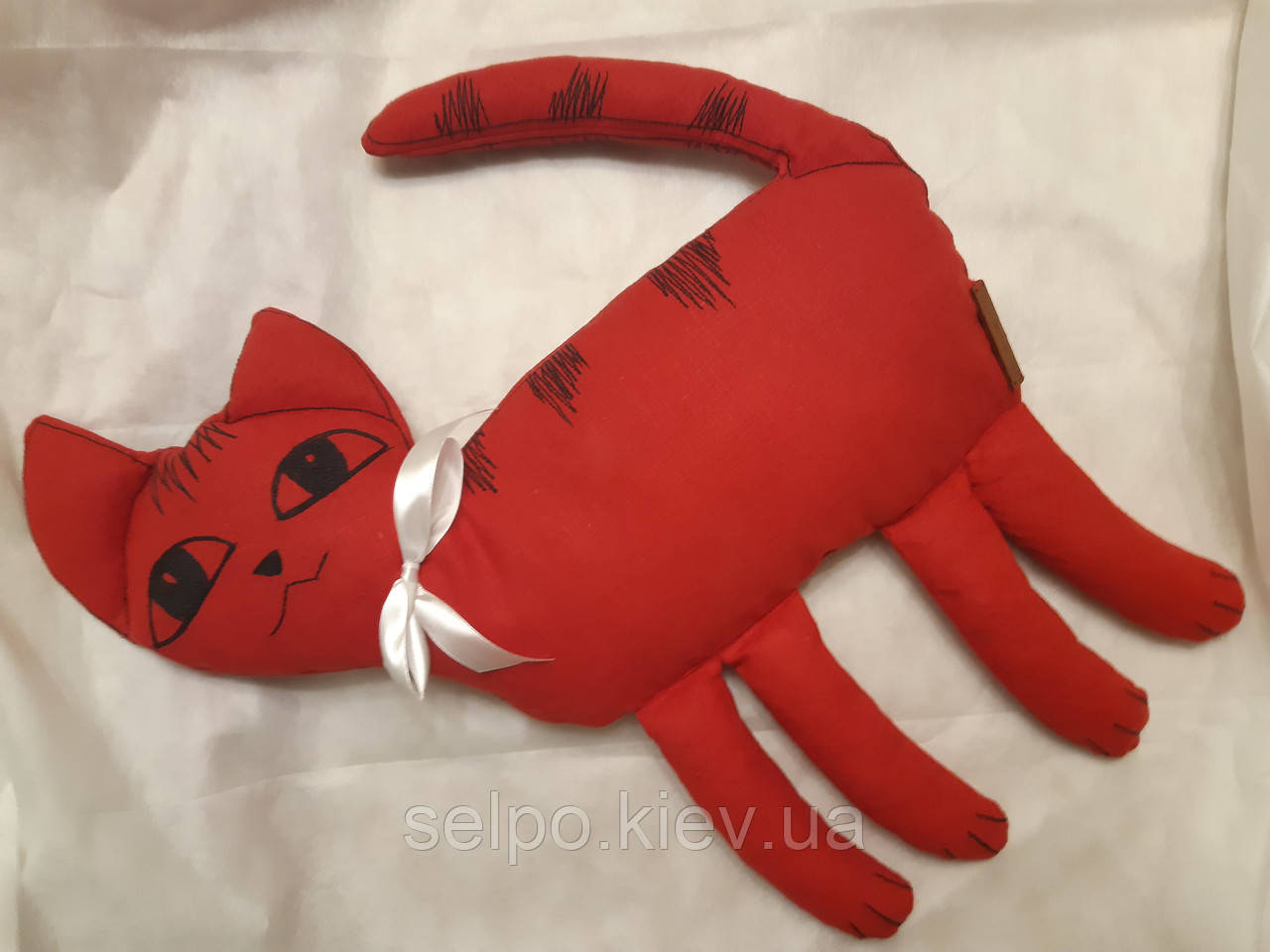 Кішка-Хромоніжка іграшка-подушка під шию 100% льон. Ручна робота. Дитяча гіпоалергенна подушка.