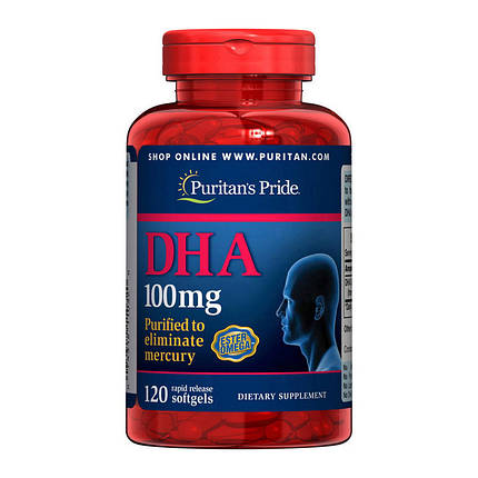 Омега 3 жирні кислоти Puritan's Pride DHA 100 mg 120 капс Докозагексаєнова кислота риб'ячий жир, фото 2