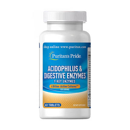 Для травлення Puritan's Pride Acidophilus & Digestive Enzymes 60 таб, фото 2