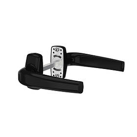 Нажимний гарнітур дверний MEDOS MERKURY Меркурі на короткій накладці L112 мм колір чорний 9005