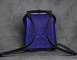 Шкіряний ультрамариново-чорний рюкзак ручної роботи, сумка-рюкзак з авторським тисненням, фото 8