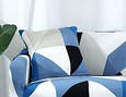 Готові чохли на дивани 3-х місцеві, стильні чохли на дивани без оборки HomyTex з малюнком Ромб синьо блакитний, фото 2