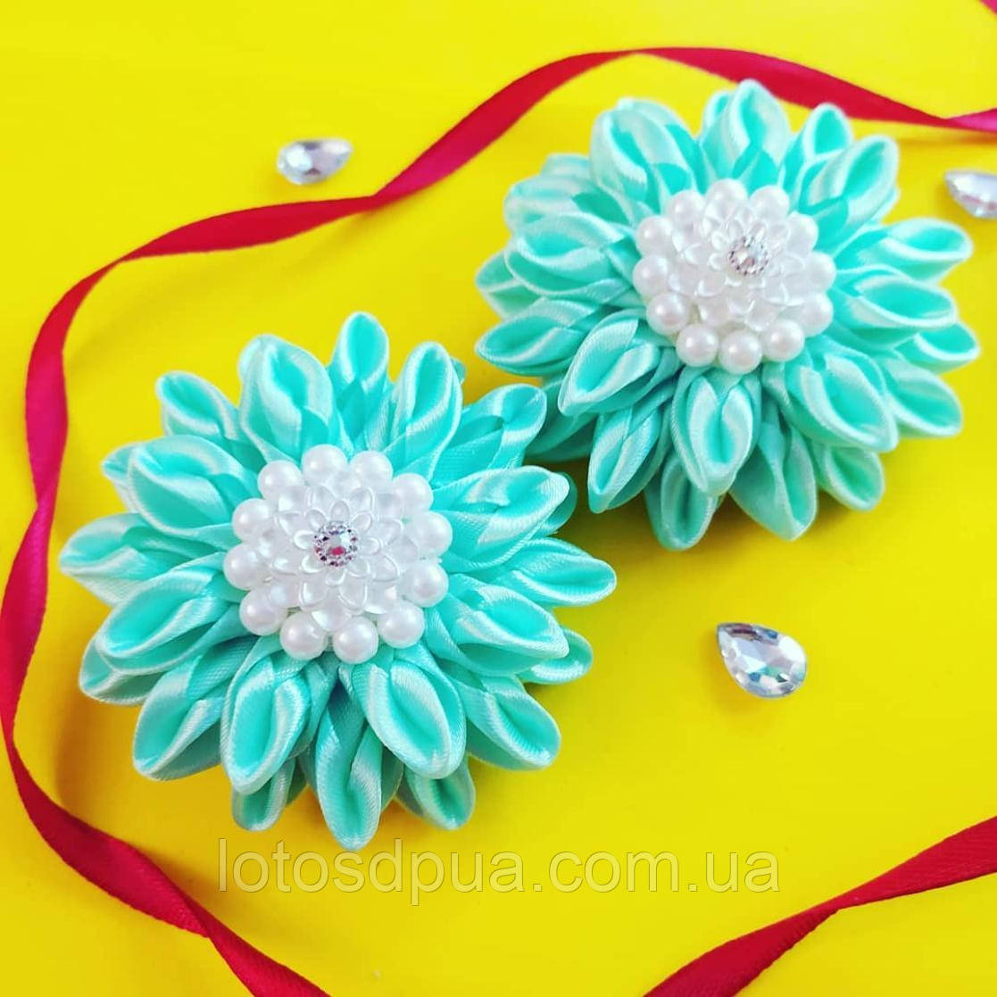 Дитячий бант на резинкі "Хризантема" (бантик мятний, резинка для волосся, резинка на голову)