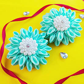 Дитячий бант на резинкі "Хризантема" (бантик мятний, резинка для волосся, резинка на голову)