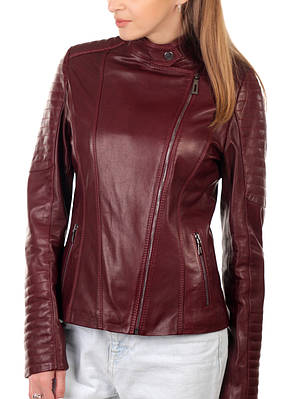 Шкіряна куртка кольору марсала коротка жіноча (Арт. FLR2131)