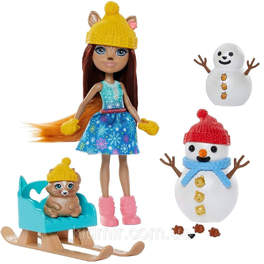 Набір Enchantimals Ліпимо Сніговика і лялька Шарлотта Білка на санках GNP16, фото 1