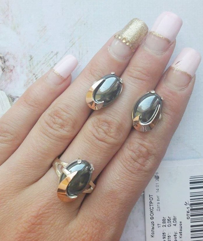 Масивною комплект з сірим гематитом і золотом Фокстрот, фото 1