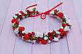 Вінок для волосся / віночок на голову з квітами біло-червоний 272, фото 3