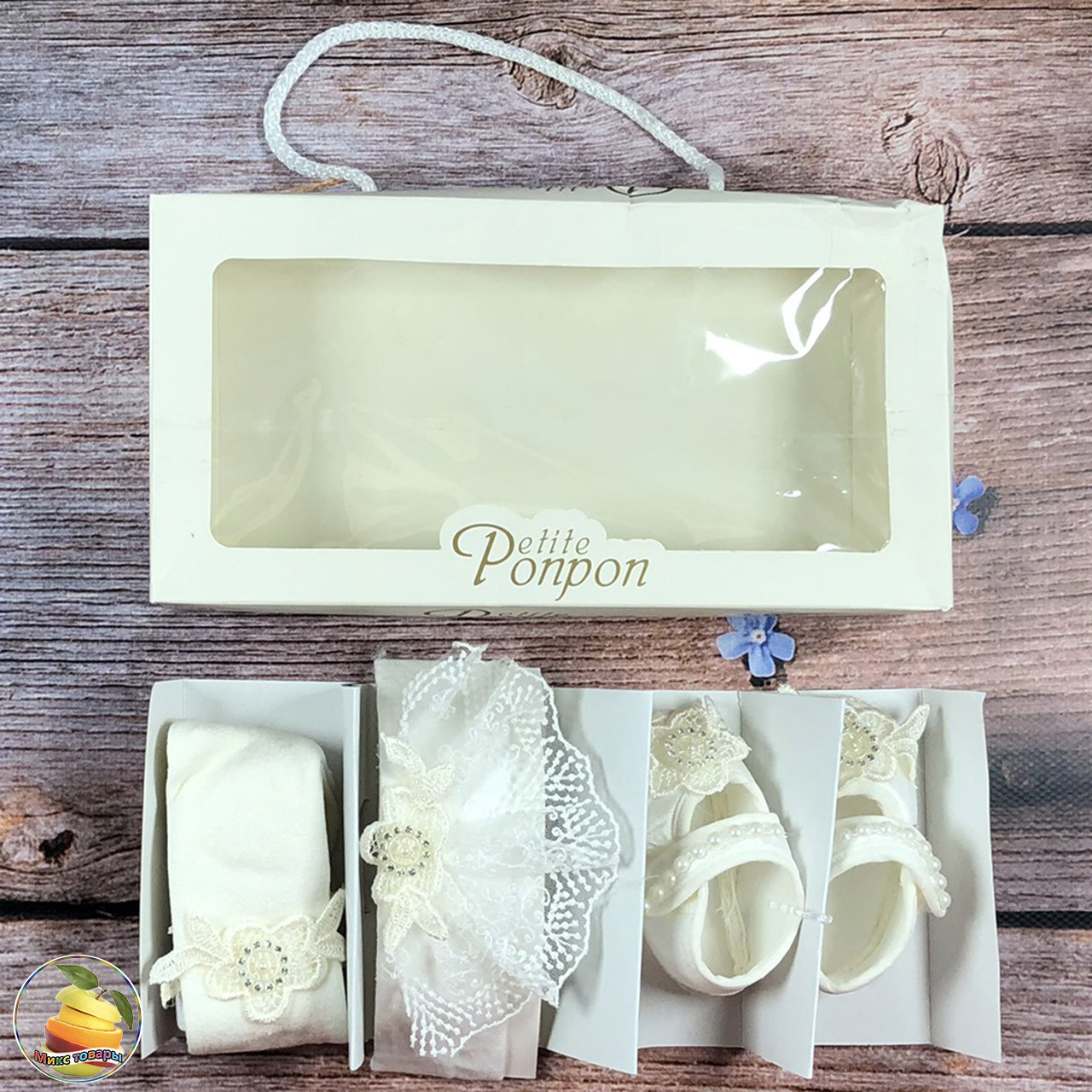 Пинетки, повязка и колготки для девочки Размер: от 3 до 6 месяцев (20346-9), фото 1