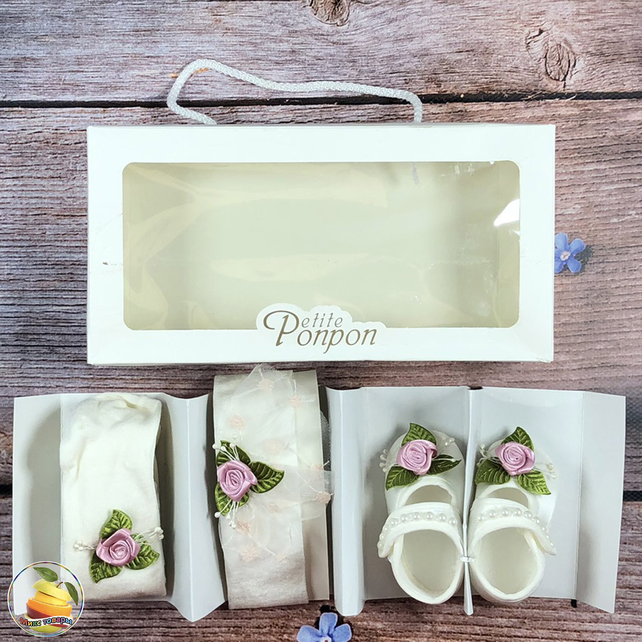 Пинетки, повязка и колготки для девочки Размер: от 3 до 6 месяцев (20346-10), фото 1