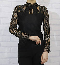 Блузка шкільна з довгим рукавом для дівчинки, мереживо, на блискавці, комір-стійка, Rong Rong