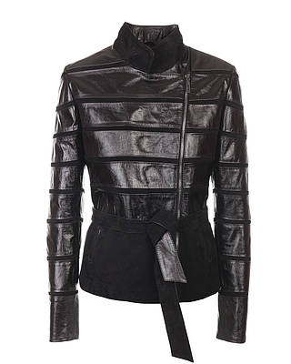 Шкіряна куртка VK чорна зі вставками із замші (Арт. LAN201)
