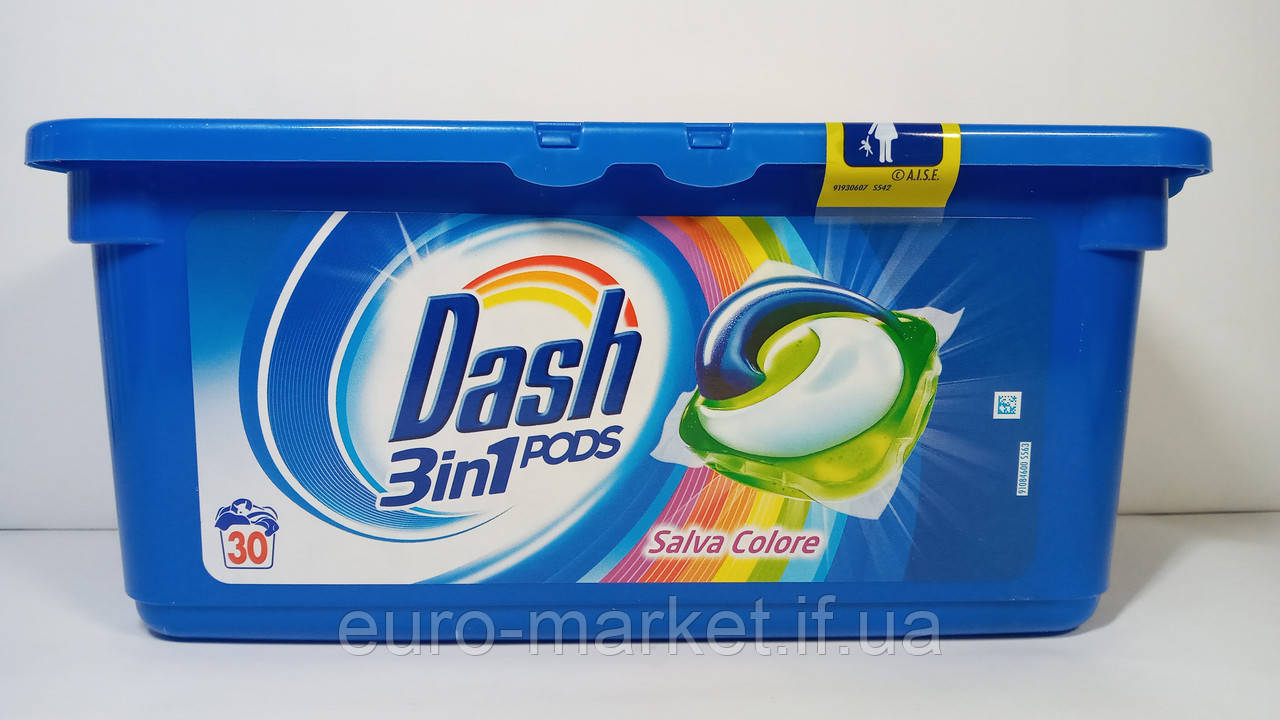 Капсули для прання кольорової Dash Salva Сolore 3 в 1, 30 шт
