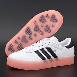 Жіночі кросівки Adidas Samba шкіряні чоботи осінь весна білі. Живе фото. топ