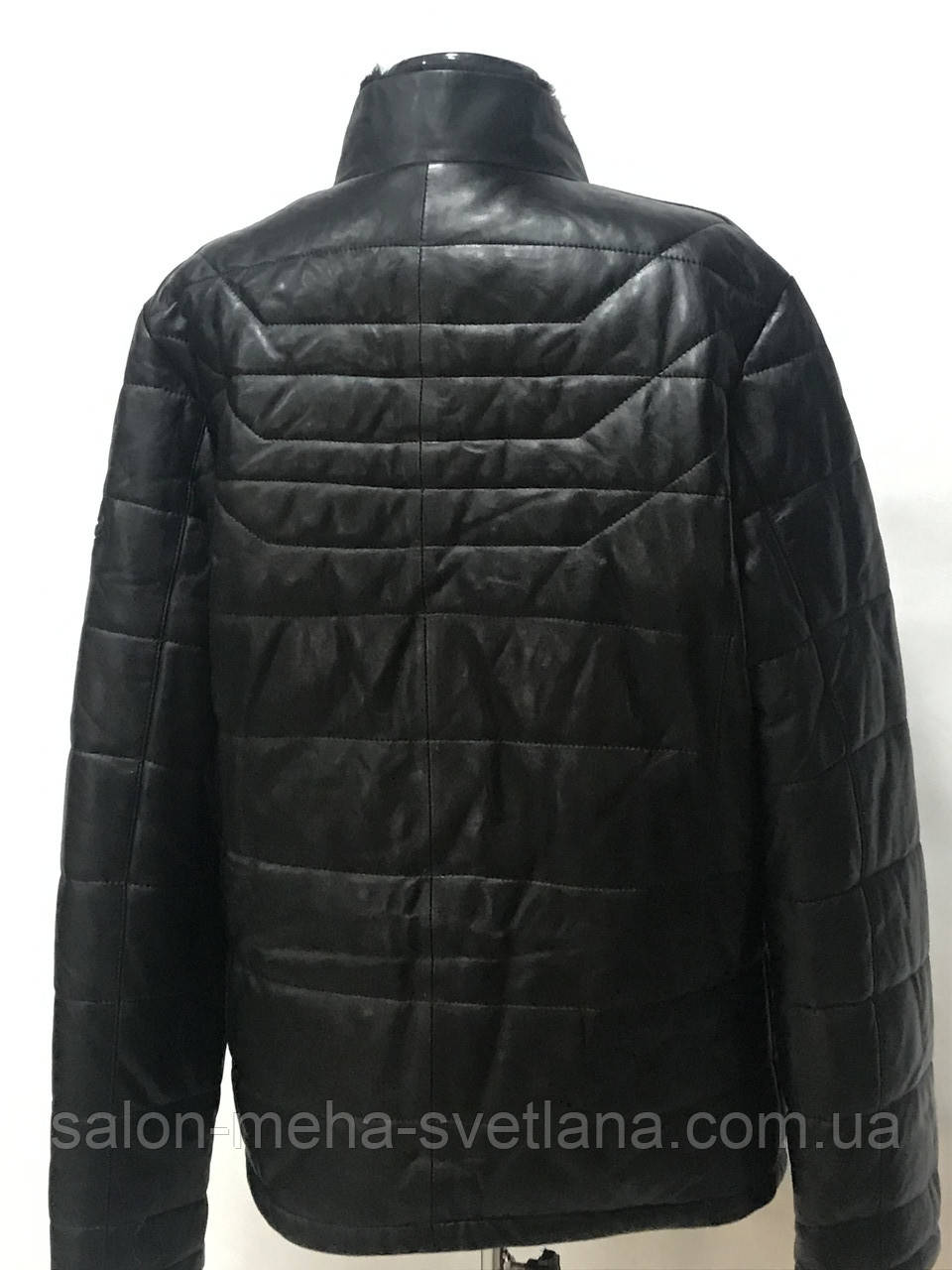 Куртка мужская из натуральной кожи на био-пухе цвет-чёрный длина 70см 54р 56р 58р 60р - фото 3 - id-p1227106518