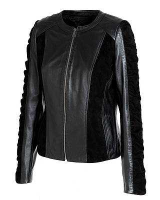 Шкіряна куртка натуральна VK чорна з замшею (Арт. MONC201)