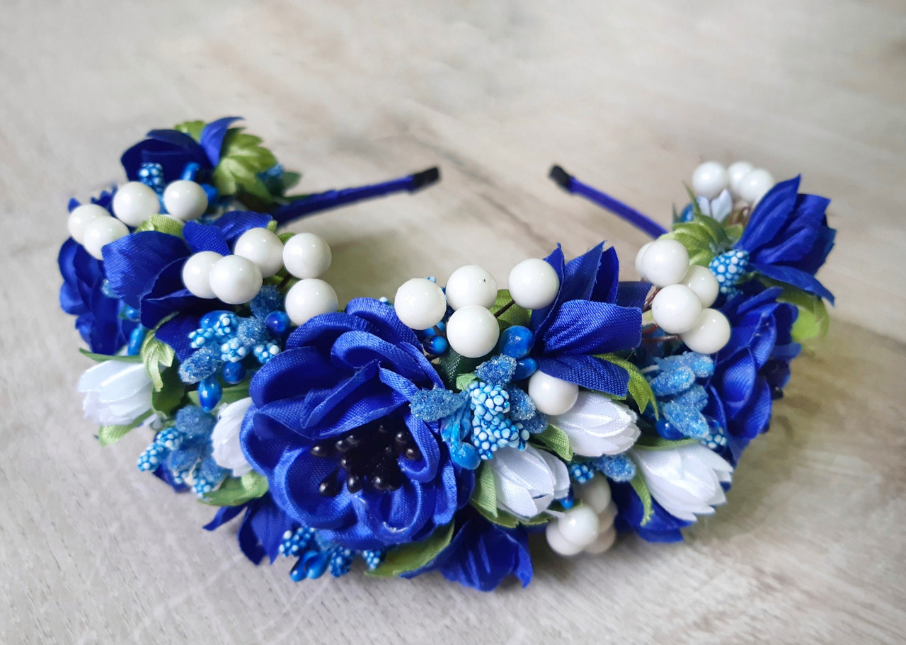 Обруч для волосся Королівський синьо-білий, фото 1